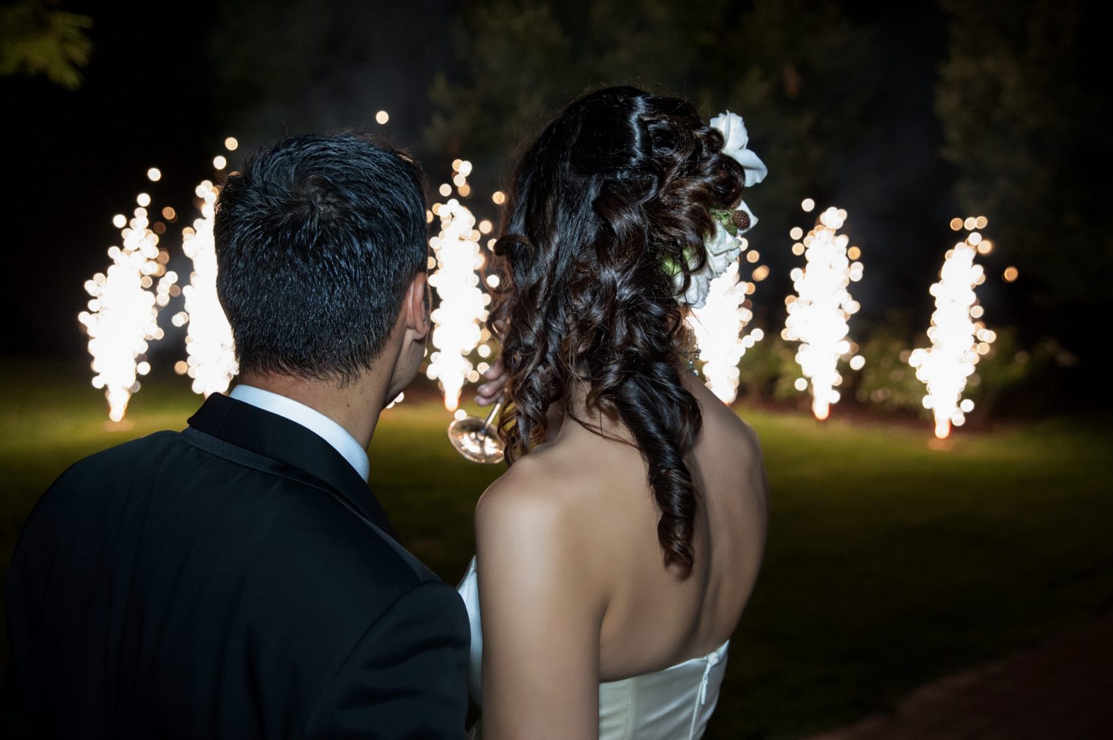 Newlyweds looking fireworks